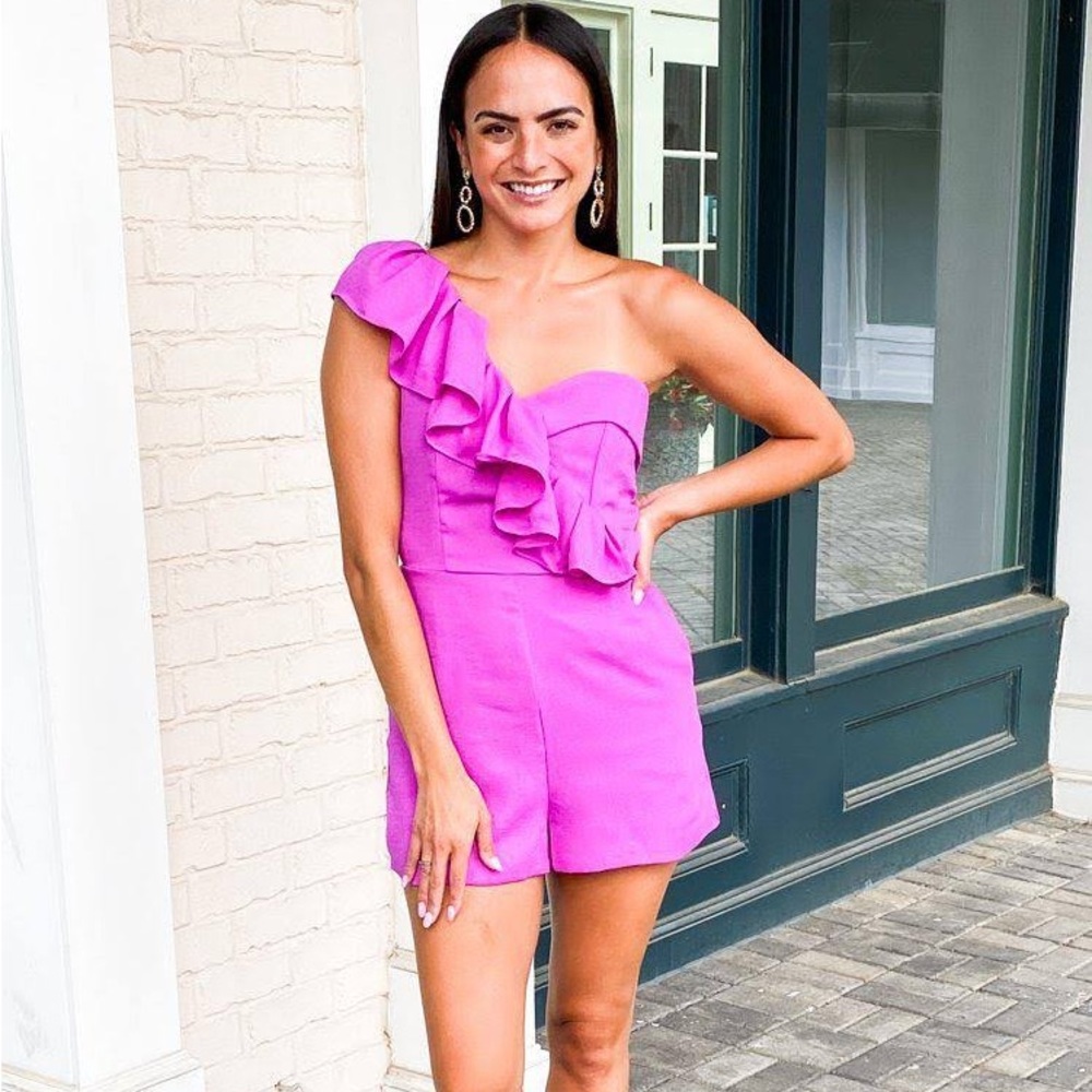 Purple Ruffle Romper. Small